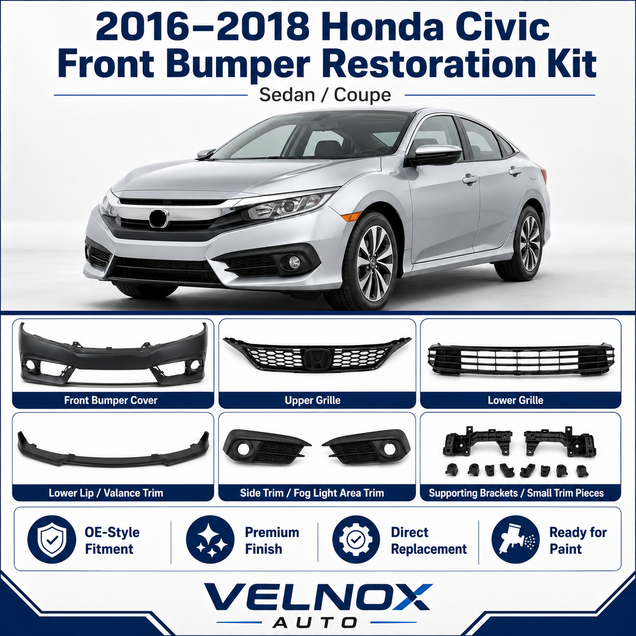 2016–2018 Honda Civic Front Bumper Restoration Kit 