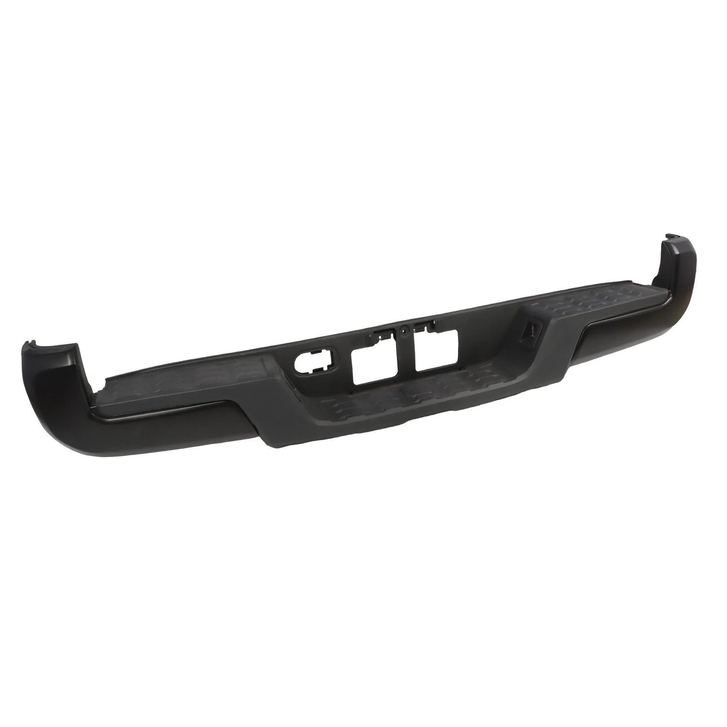 Angled view of Toyota Tacoma rear step bumper with parking sensors
