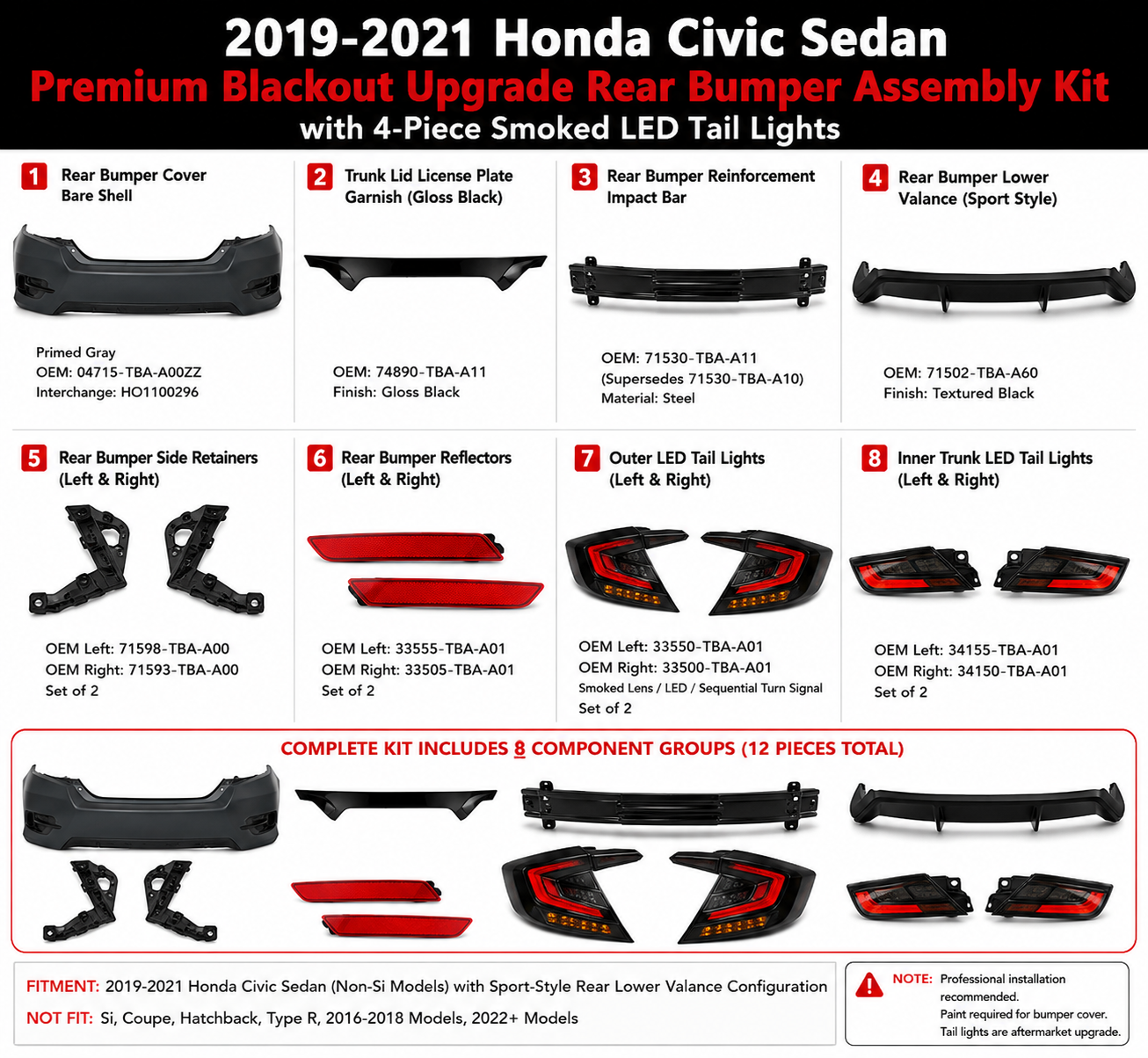 2019-2021 Honda Civic Sedan Rear Bumper Kit