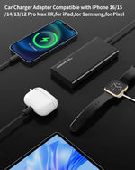 4-in-1 fast car charger with retractable cables and LED voltage display