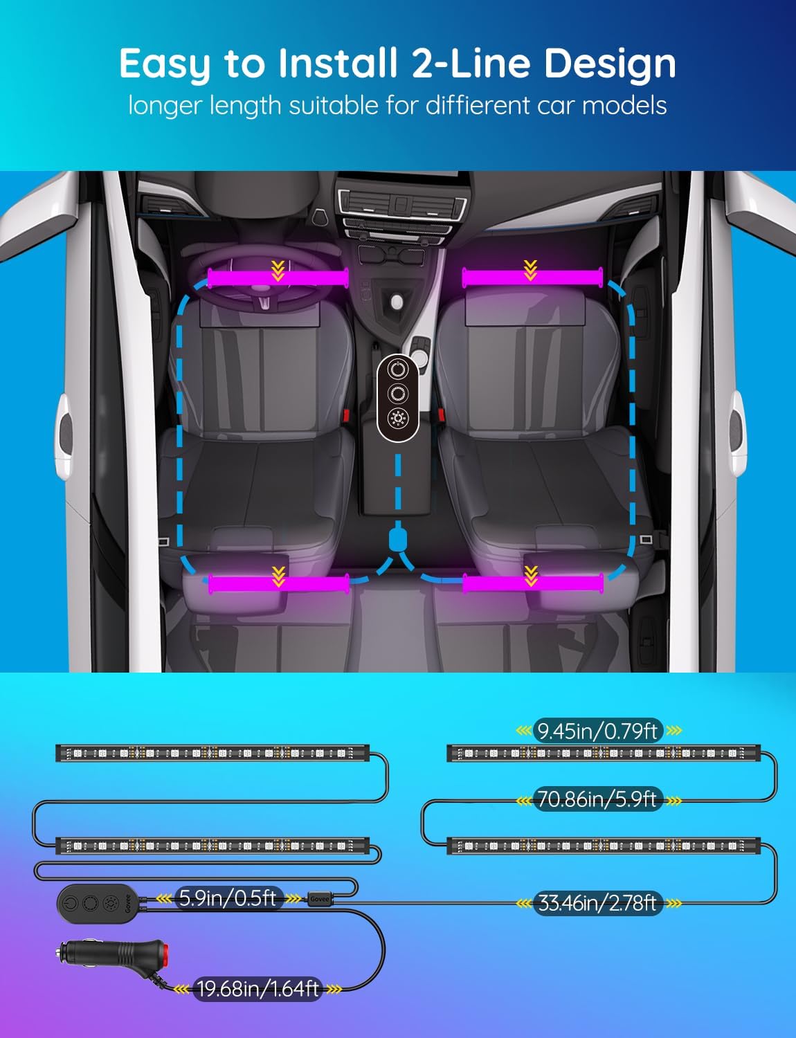 LED interior light kit with easy installation design for cars SUVs and trucks