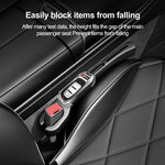 Car seat gap filler preventing falling between seat and center console 