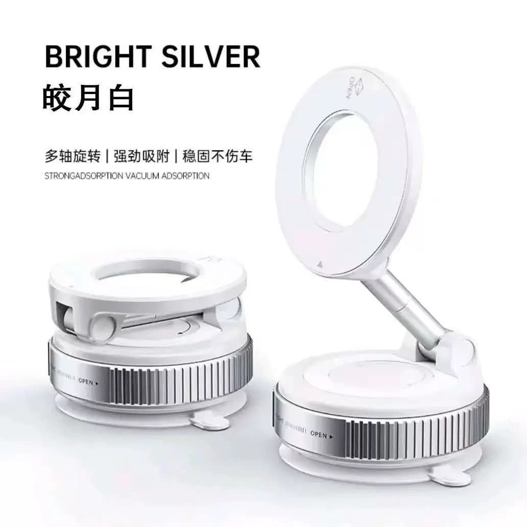 Bright Silver magnetic vacuum suction phone mount with adjustable viewing angles