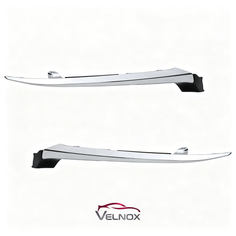 Right and left headlight chrome trim moldings shown together for comparison