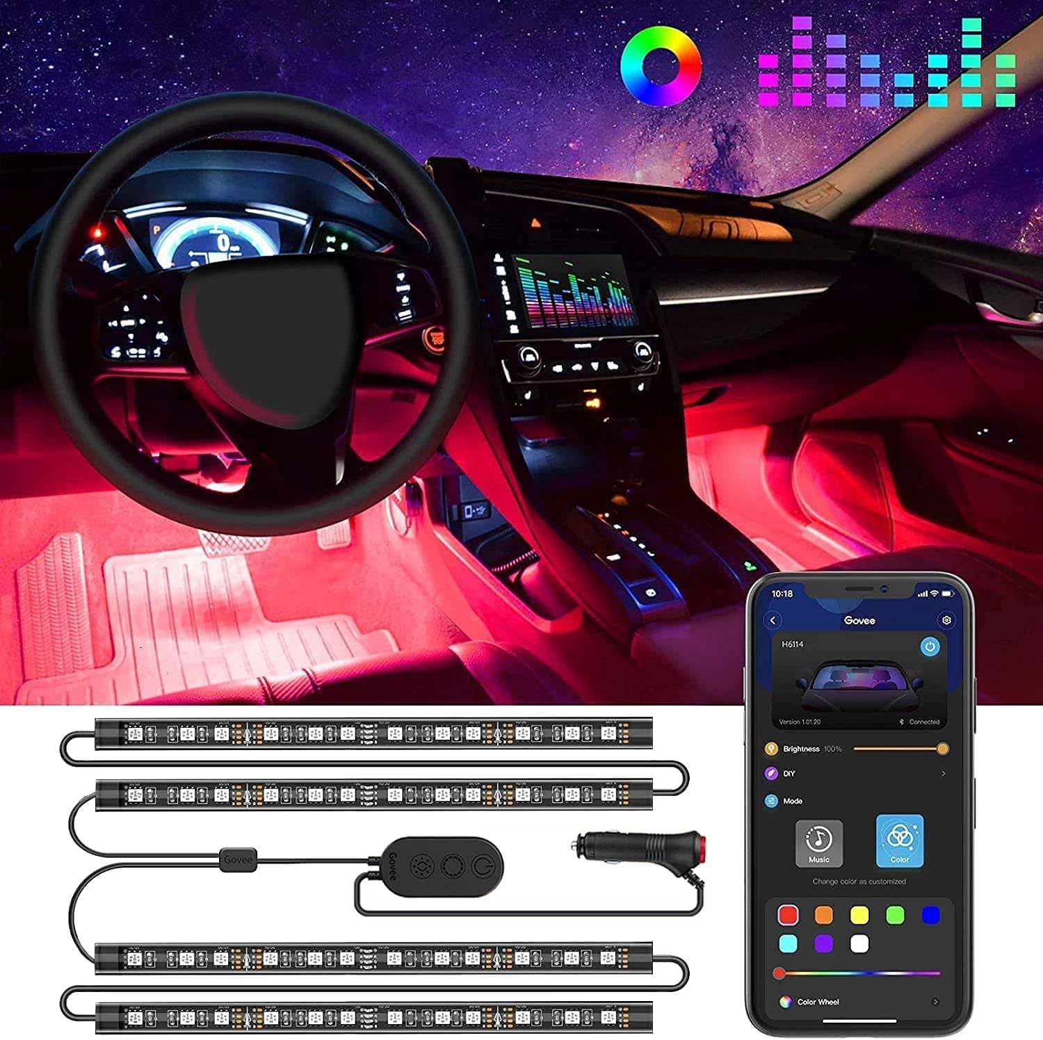 led interior lights installed inside car footwell