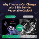 VELNOX Car charger with retractable cables