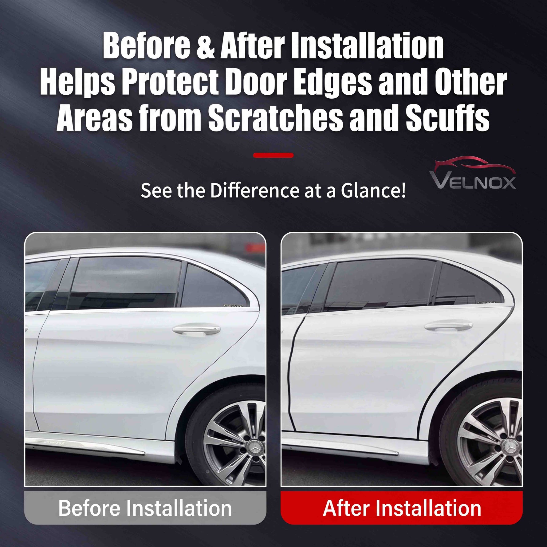 Velnox car door edge guard before and after installation
