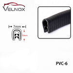 Velnox car door edge guard showing U-channel dimensions and reinforced clip design
