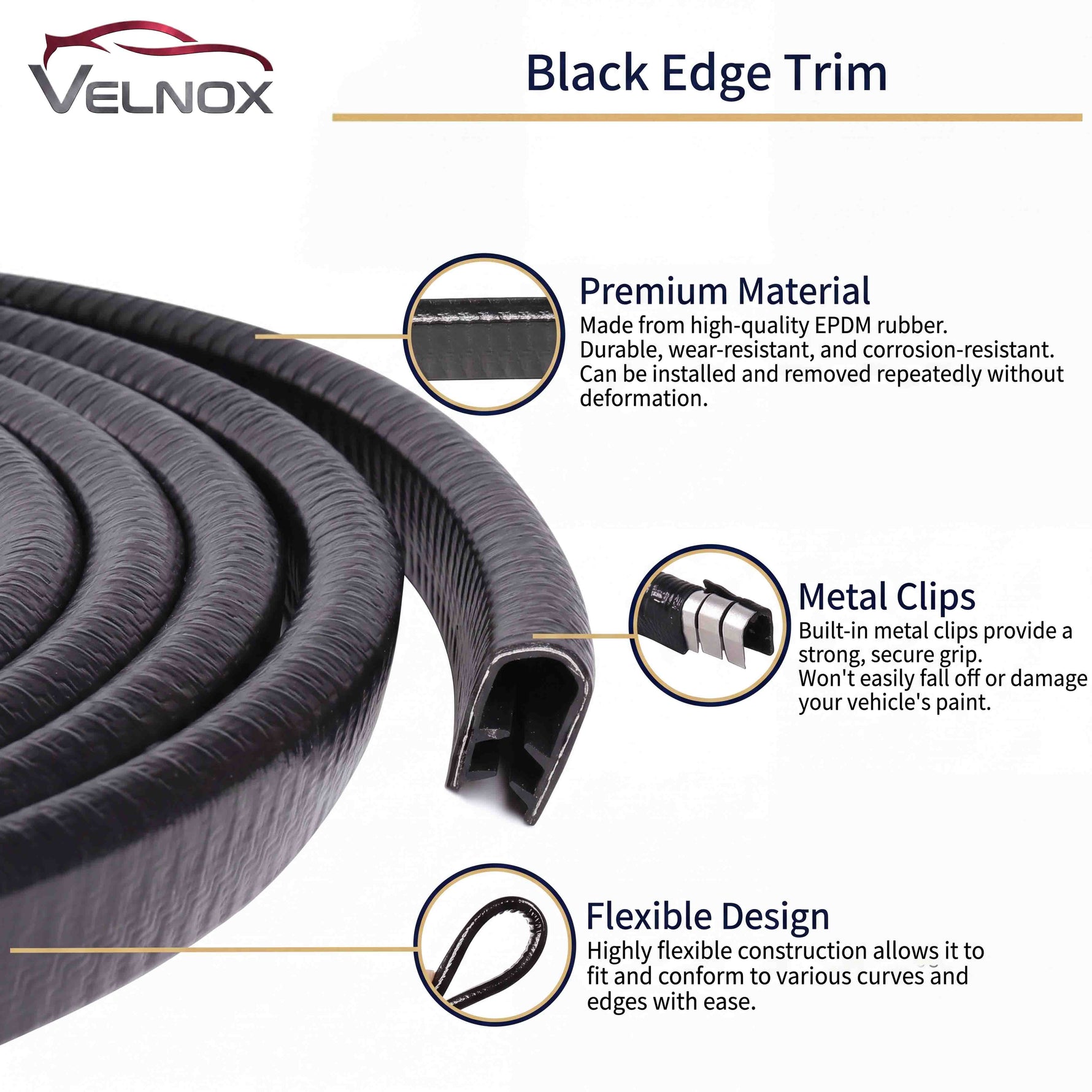 Velnox car door edge guard with reinforced metal clips and flexible design