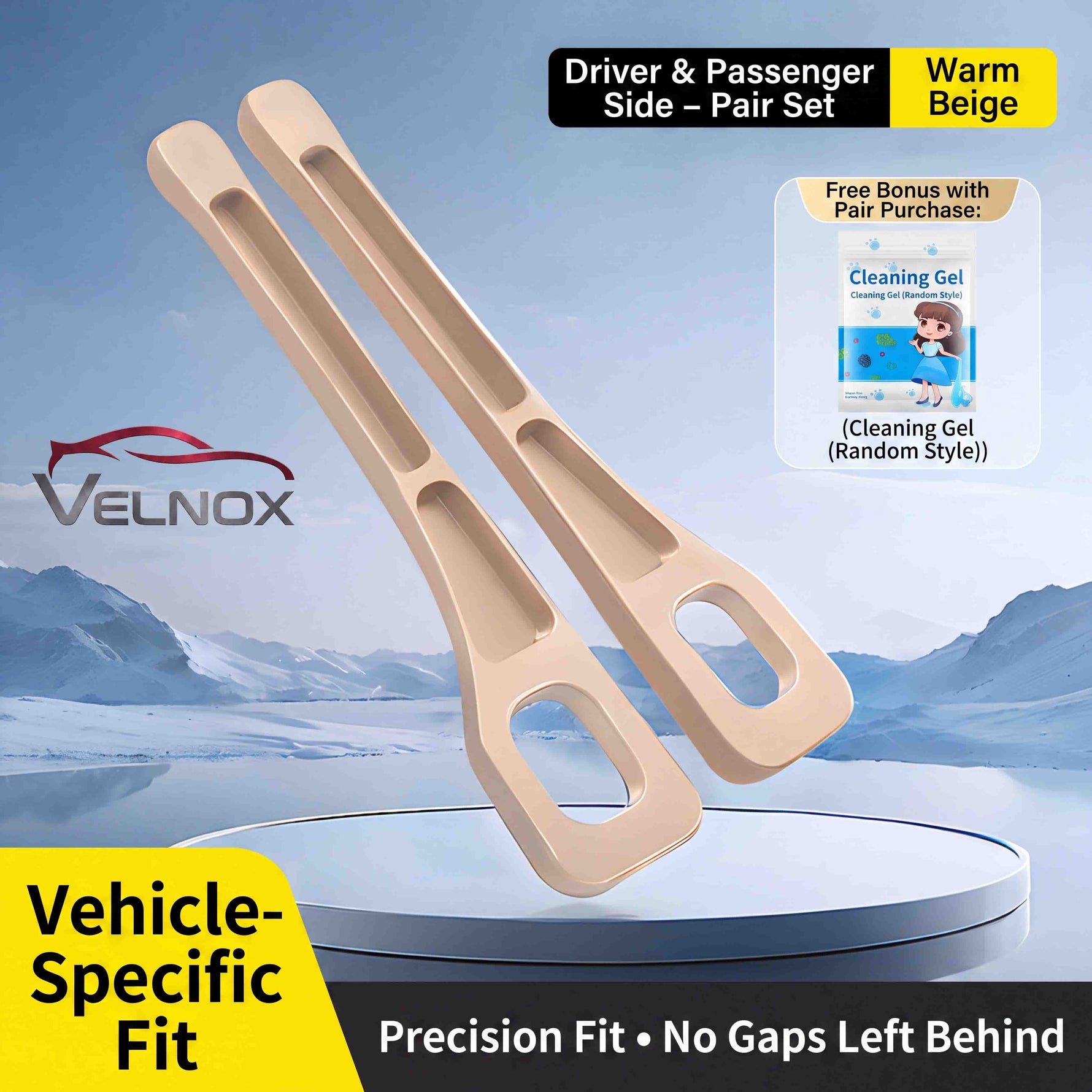 VELNOX warm beige car seat gap filler pair
